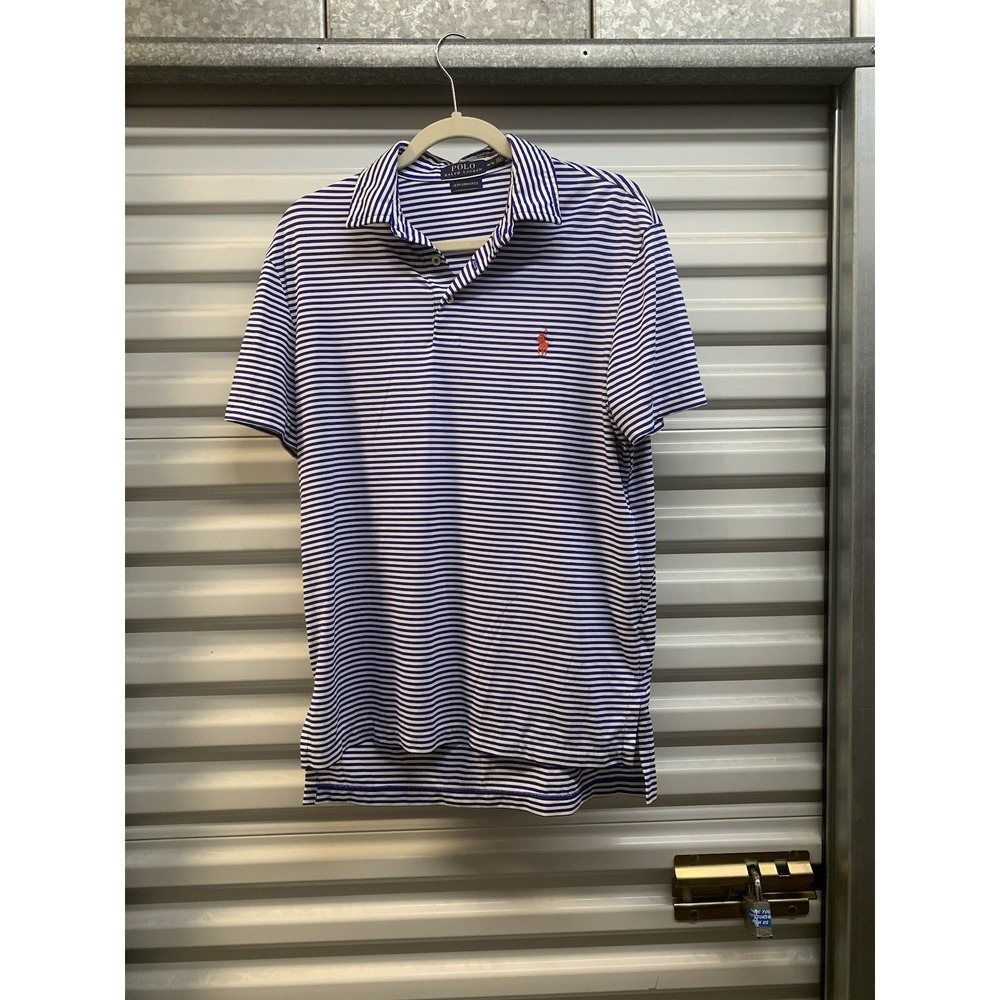 Polo Ralph Lauren Mens Performance Polo Blue White Stripes Medium